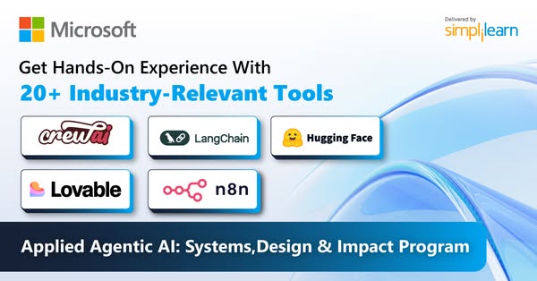 This ad promotes a hands-on experience with industry-relevant AI tools through an Applied Agentic AI program. The ad fea