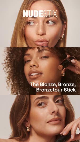 This ad for Nudestix features three women with different skin tones applying the Nudestix Bronzetour stick. The ad is de