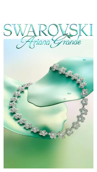 This ad for Swarovski showcases a necklace designed in collaboration with Ariana Grande. The image features the necklace