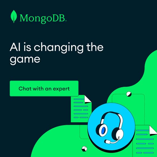 This is an ad for MongoDB. The ad highlights how MongoDB can help your company leverage AI by chatting with an expert.