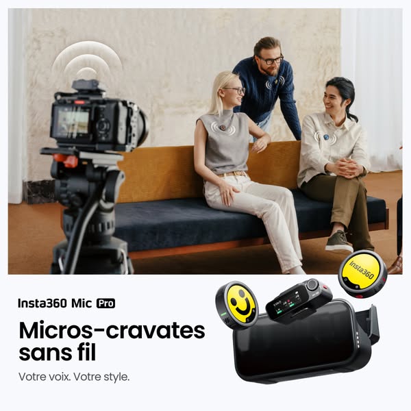 This ad shows off the Insta360 Mic Pro and its ability to be a wireless lavalier mic by featuring three people recording