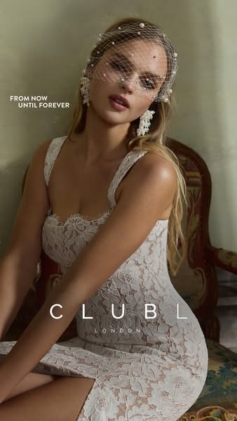 This image ad features a woman in a lace dress, styled in a way that suggests bridal wear. The ad focuses on presenting 