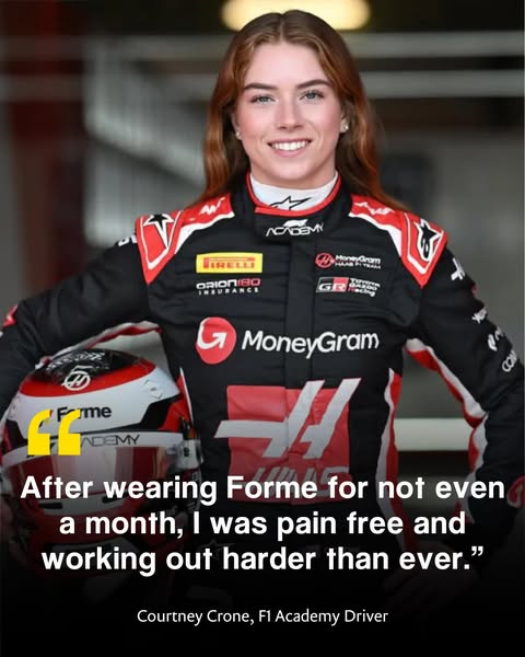 This ad features a testimonial from Courtney Crone, a F1 Academy driver. She shares her experience of being pain-free an