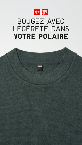 This ad showcases a Uniqlo fleece top. The ad highlights the comfort and lightness of the fleece top.