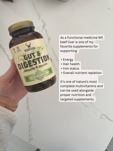 This ad features a functional medicine NP endorsing Heart & Soil's Gut & Digestion supplement. The ad highli