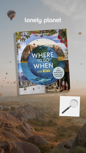 This image ad promotes the Lonely Planet "Where To Go When With Kids" travel book, featuring the book cover fl