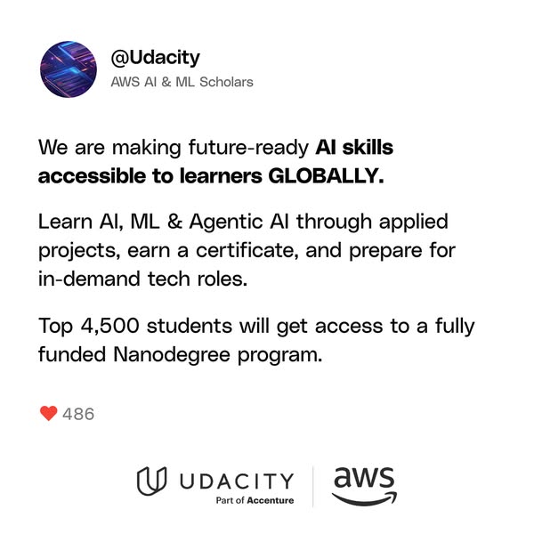 This ad promotes Udacity's AWS AI & ML Scholars program, highlighting the opportunity to gain future-ready AI sk