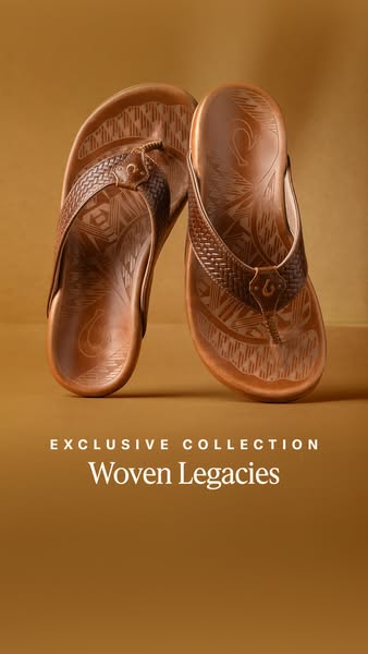 This ad showcases the OluKai brand and its woven legacies collection. The ad emphasizes the brand's commitment to qu