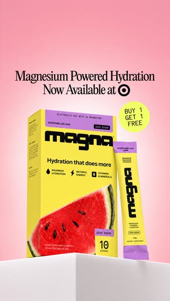 This image ad for Magna promotes their magnesium powered hydration electrolyte mix in watermelon lime flavor. The ad hig