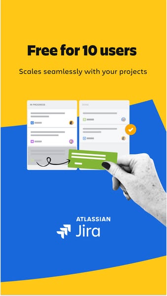 The image ad showcases Atlassian Jira as a solution for managing and scaling projects, targeting teams that need to orga
