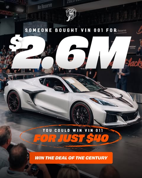 This ad is showcasing a white sports car that sold for $2.6M at an auction, and implying to the audience that they could