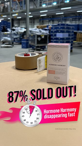 This image ad is selling Happy Mammoth Hormone Harmony supplements. It uses a combination of urgency and scarcity tactic
