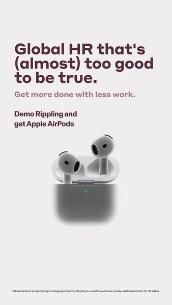 This ad promotes Rippling, an HR software platform. By demoing Rippling, you will receive a free pair of Apple AirPods. 