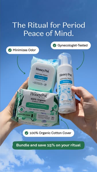 This image ad for Honey Pot feminine hygiene products highlights the 'ritual' of using the products for period p