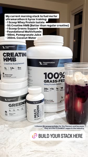 The ad features several Transparent Labs supplements used as part of a morning stack. A text overlay at the top lists th