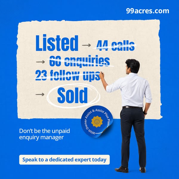This ad for 99acres.com targets property owners who are tired of handling inquiries themselves. It uses a visual represe
