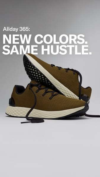 The image promotes new colors of the Allday 365 shoe, emphasizing consistent performance with the slogan "NEW COLOR