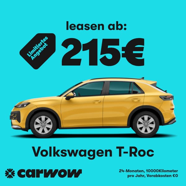 This ad for the Volkswagen T-Roc focuses on the car's affordable leasing options. It highlights the monthly cost, co
