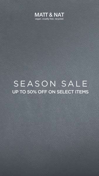 This static image ad for Matt & Nat promotes a season sale with up to 50% off select items.