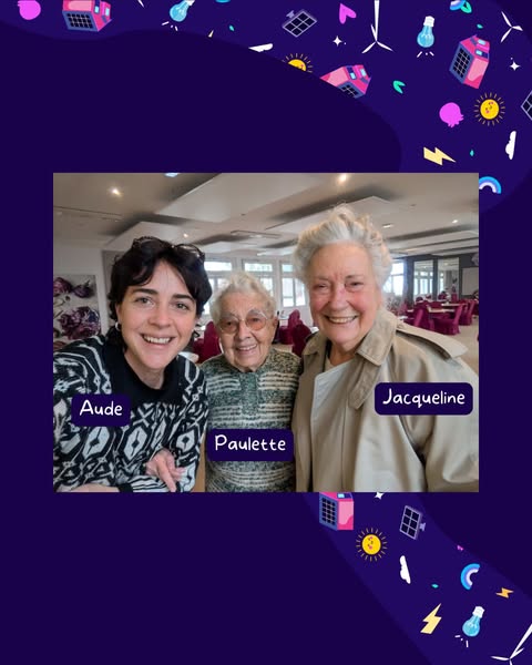 This ad features a photo of three women named Aude, Paulette, and Jacqueline. It is set on a background of electrical th