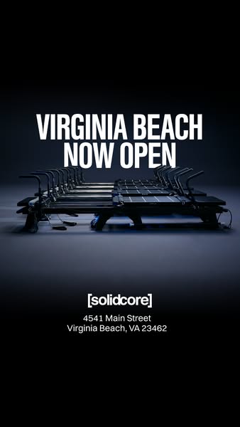 This image ad for [solidcore] announces the grand opening of their new Virginia Beach location. The ad features a row of