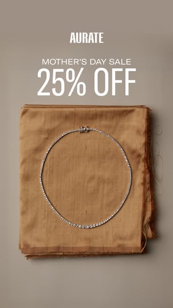 A static ad showing a diamond tennis necklace laying on a golden cloth, advertising a Mother's Day sale.