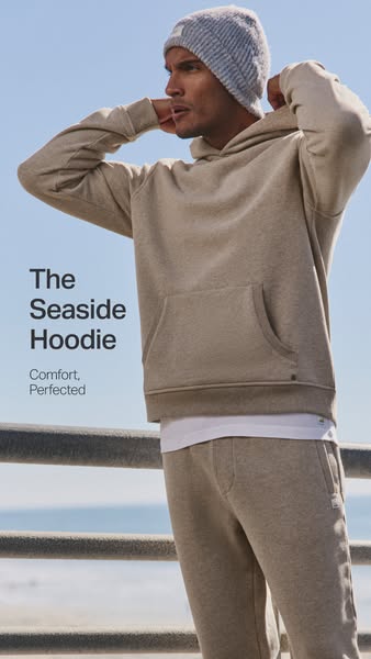 This ad features a man wearing a matching hoodie and sweatpants set. The ad highlights the comfort and quality of the Se