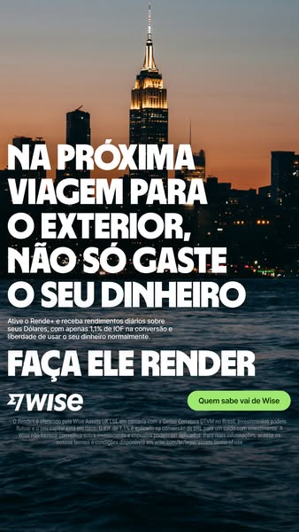 This ad for Wise shows an image of the New York City skyline at dusk, with text that suggests the viewer use the app to 
