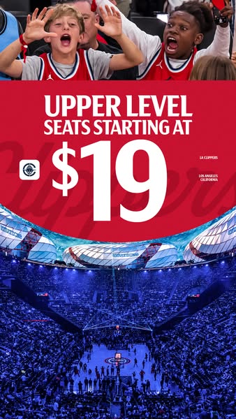 This ad promotes affordable upper-level seating for the LA Clippers, highlighting the excitement of attending a live gam