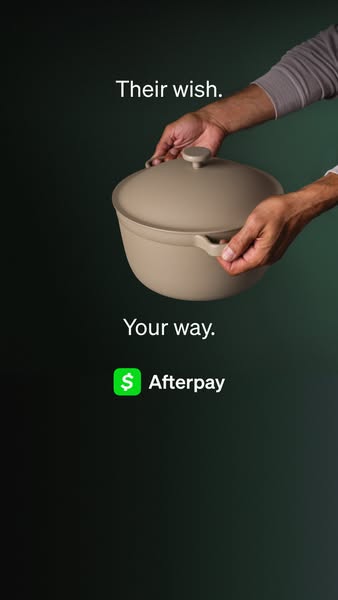 This image ad promotes Our Place cookware, specifically the Always Pan, and highlights the option to purchase it using A