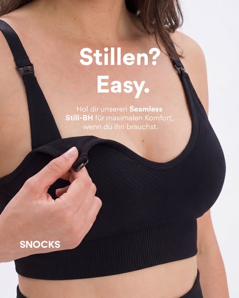 An image ad highlighting the features and benefits of SNOCKS' Seamless Still-BH, which is a nursing bra.