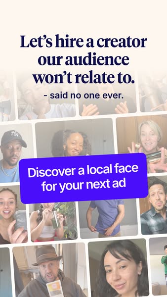 This ad is for a service that connects businesses with local creators for their ad campaigns. The ad features a grid of 
