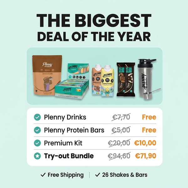 This image ad promotes Plenny products and features a limited-time offer on various bundles, including drinks, protein b
