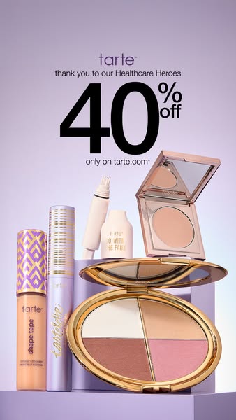 This image ad by Tarte extends a thank you to healthcare heroes and promotes a 40% off discount, available exclusively o