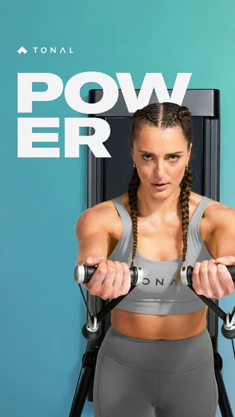 This ad for Tonal features a woman using the Tonal machine. The ad highlights the power of the Tonal machine and the str