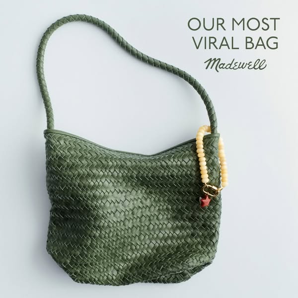 This ad features a product photo showcasing Madewell's viral bag in green. The image highlights the bag's design