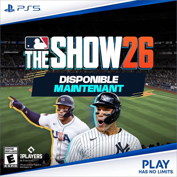 This is an ad for the PlayStation 5 video game MLB The Show 26. The ad features an action shot of the video game itself,