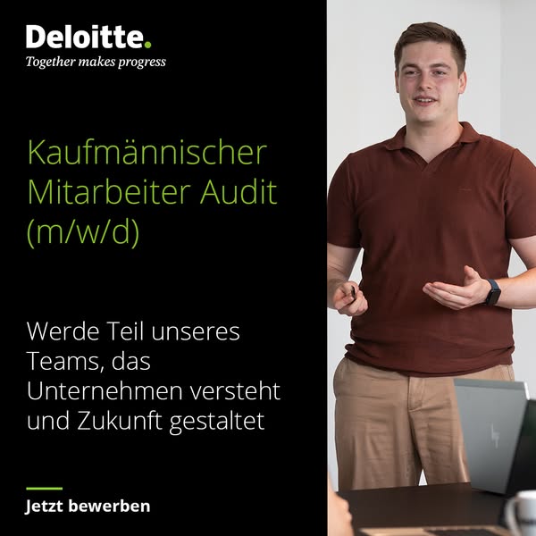 This image ad for Deloitte promotes a job opening for a commercial audit employee. The ad features a young man in busine