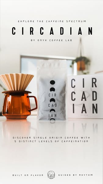 This ad showcases Circadian by Onyx Coffee Lab and its levels of caffeination.