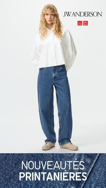 This image ad shows a woman wearing clothing from the JW Anderson x Uniqlo collaboration. The ad intends to showcase the