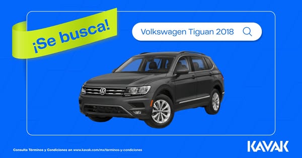 This image ad is advertising the brand Kavak. The ad shows a gray SUV on a solid blue background. A search bar at the to