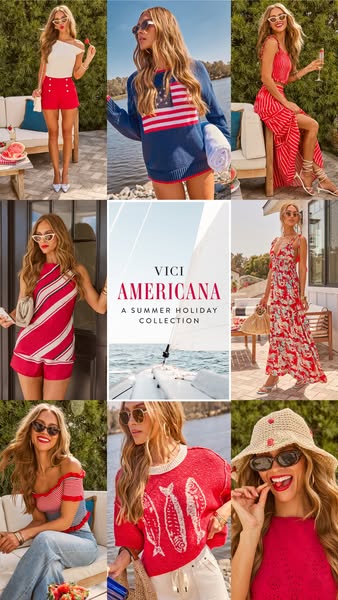 This image ad features a collage of nine photos showcasing Vici's Americana summer holiday collection. Each photo di