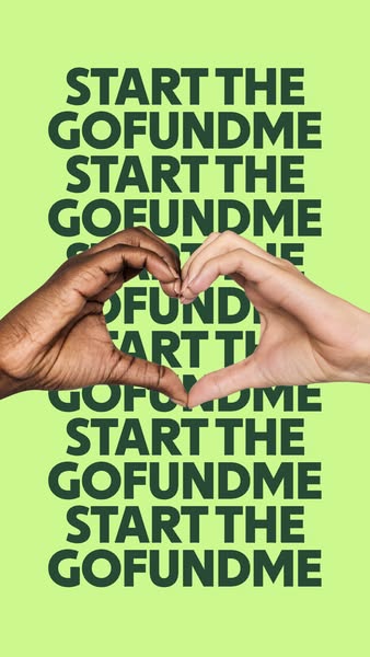 This ad for GoFundMe features two hands of different skin tones forming a heart shape against a background of repeating 