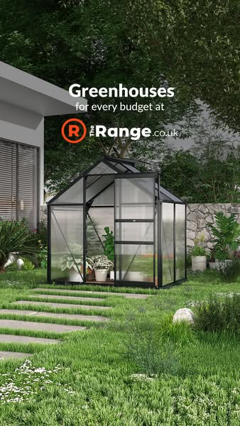 This ad for The Range features a greenhouse placed in an outdoor garden setting. The ad highlights the availability of g