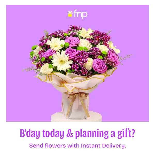 This ad features a bouquet of flowers to prompt gift givers who are planning a birthday gift to send flowers with instan