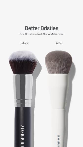 This ad compares the old and new bristles of Morphe makeup brushes.