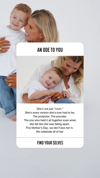 The ad shows a photo of a woman and a child, with a card overlaid on top with text that says "An Ode To You" a