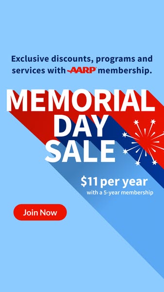 This image ad promotes an AARP membership with a Memorial Day sale. For a limited time, new members can join for $11 per