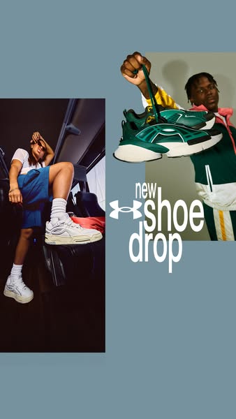 This ad is promoting the new Under Armour shoe drop and features a split screen with two models, each wearing a differen