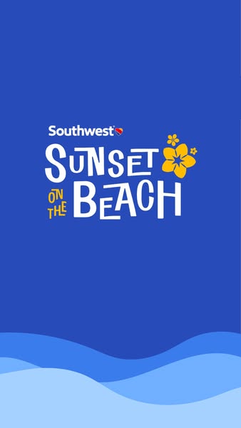 This image ad for Southwest Airlines features the text "Sunset on the Beach" with a small hibiscus flower desi